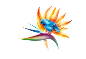 Bird of paradise flower with blue bird tattoo idea