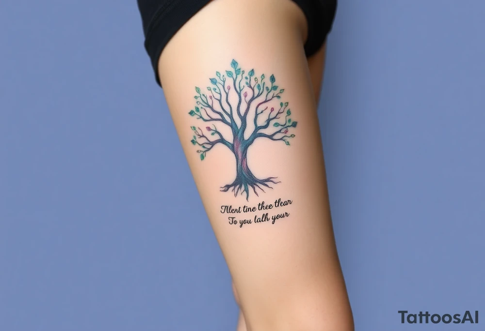 magical tree of life with a saying underneath tattoo idea