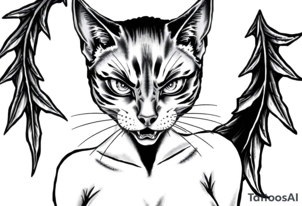 naked catgirl, slut, angry, leather tattoo idea