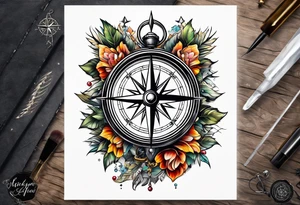 Compass with a needle pointing to south on a chain tattoo idea