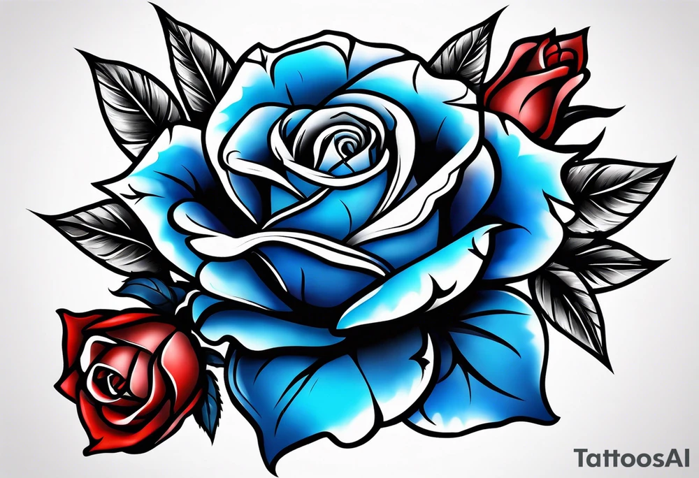 Native American Colored blue and red roses tattoo idea