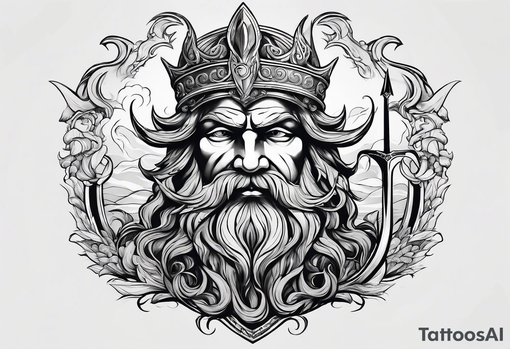 Poseidon head and trident tattoo idea