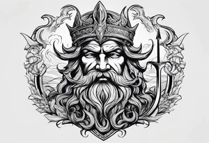 Poseidon head and trident tattoo idea
