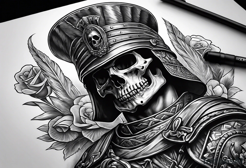 roman soldier skull tattoo idea