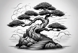 Seven stairs leading to bonsai tree tattoo idea