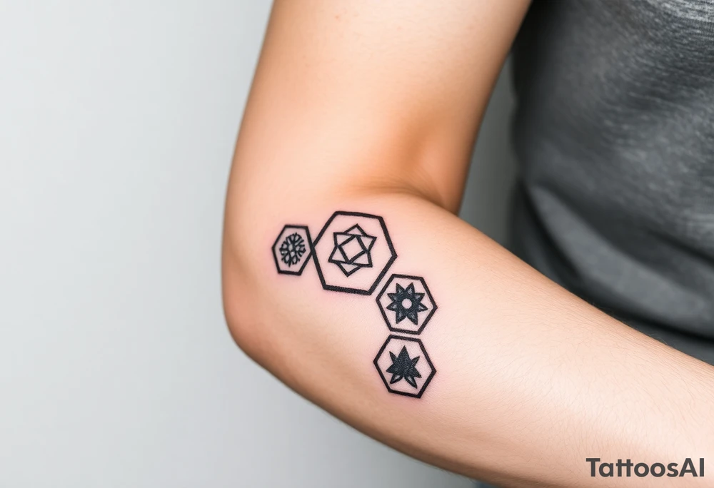 Good karma symbols inside honey combs repeated tattoo idea