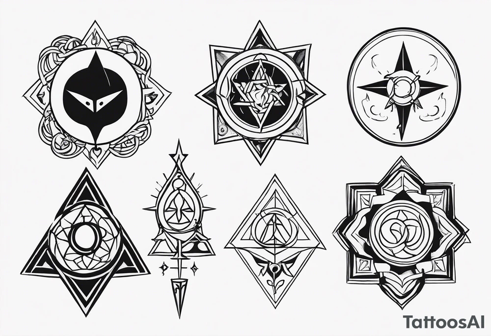 a bunch of ocultism sigils tattoo idea