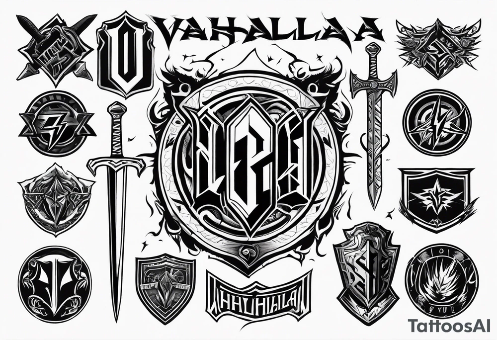 Valhalla sword shield lightning tattoo idea