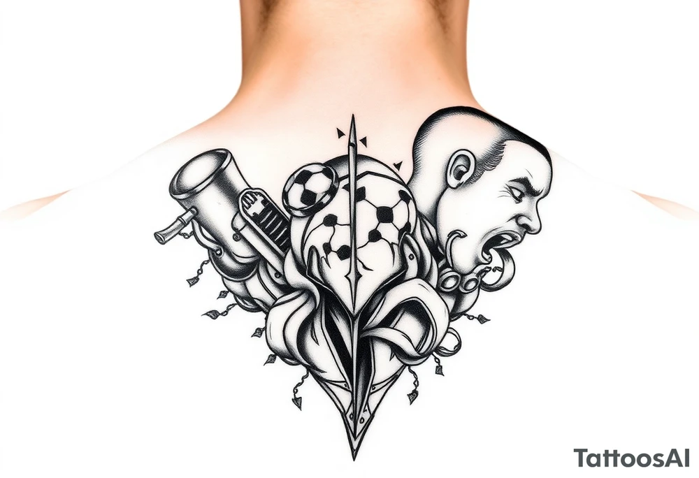 Music, sports, African culture half sleeve tattoo idea