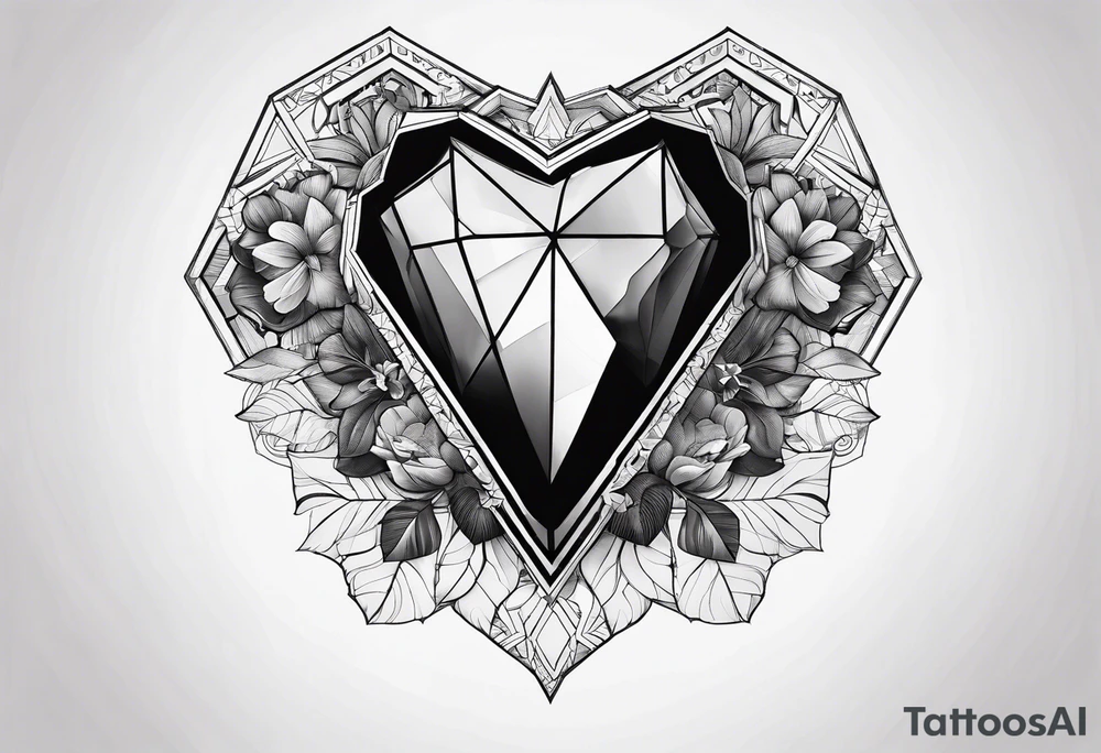 hexagon chest heart tattoo idea