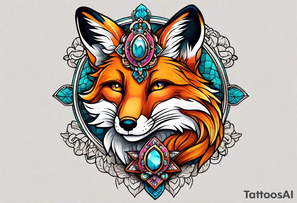 Neo traditional fox wearing jewelry tattoo idea