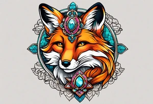 Neo traditional fox wearing jewelry tattoo idea