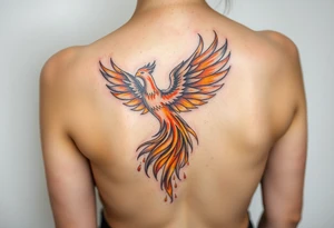 magnificent phoenix rising from golden flames with trailing embers tattoo idea