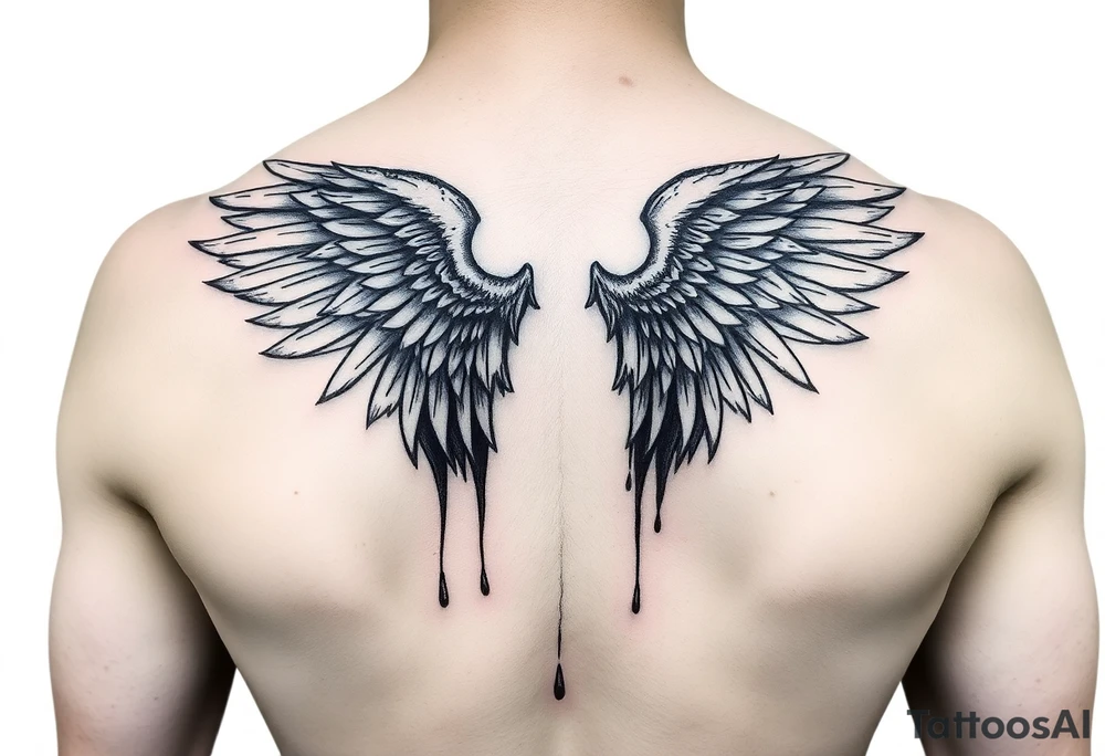Angel wings in blood tattoo idea