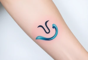 A minimalist Aquarius symbol, surrounded by soft watercolor waves in hues of turquoise, indigo, and silver. tattoo idea