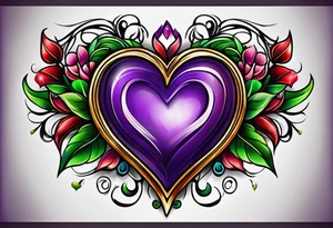 purple green red heart tattoo idea