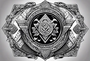 Valhalla stairs sword shield axe Valknut tattoo idea