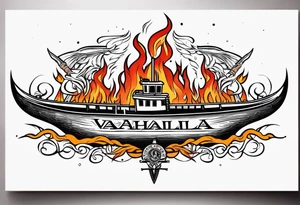 valhalla sword  funeral boat on fire tattoo idea