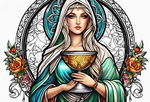 Female saint holding a chalice tattoo idea