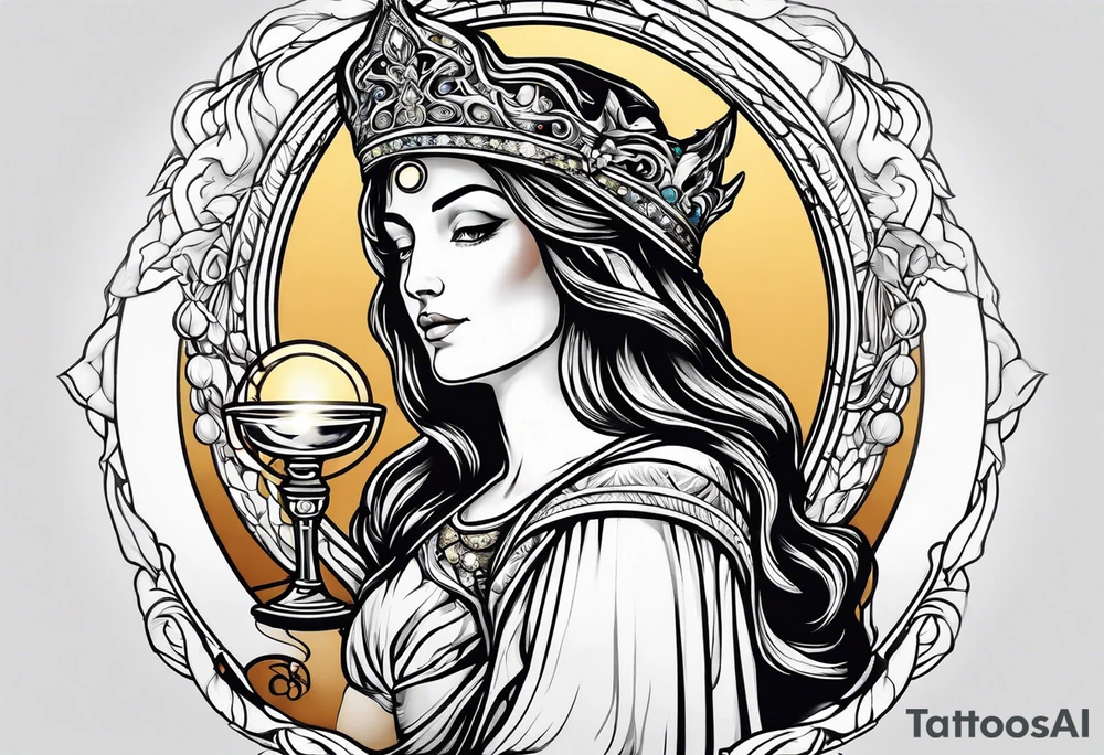 holy saint woman with halo holding a chalice tattoo idea