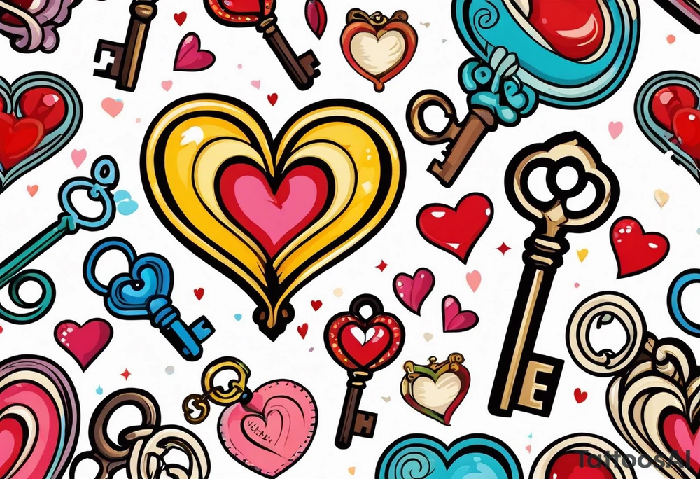Antique keys heart shaped tattoo idea