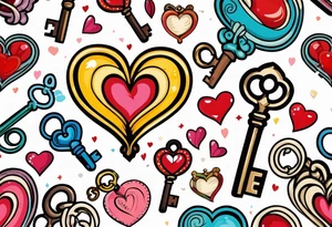 Antique keys heart shaped tattoo idea