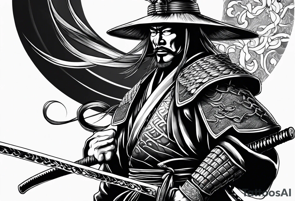 samurai with katana Nd snake tattoo idea