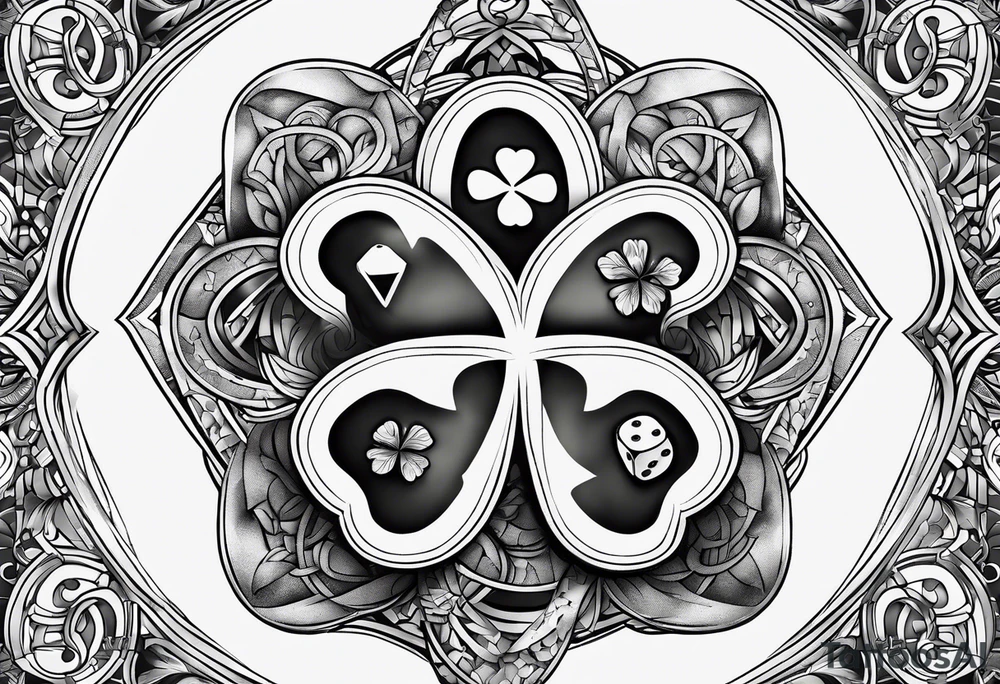 4 leaf clover with horseshoe and dice tattoo idea
