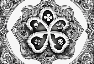 4 leaf clover with horseshoe and dice tattoo idea