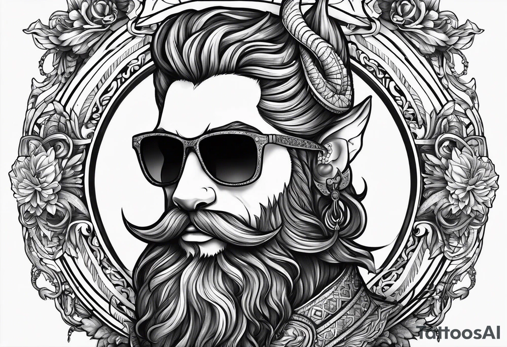 capricorn with beard and sunglasses tattoo idea
