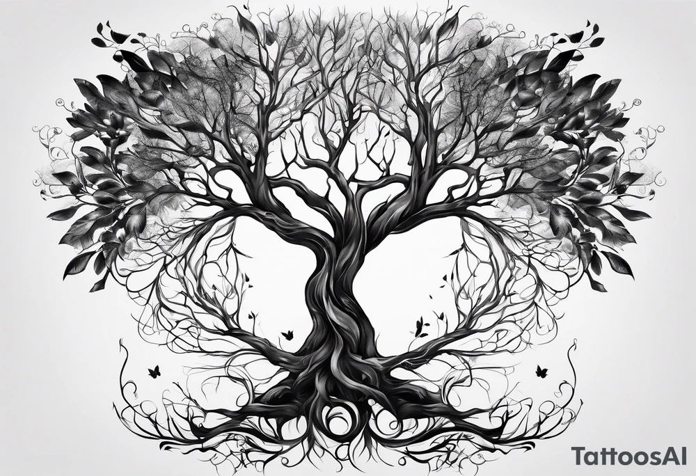 tree wings, but the branches are the wings  and no feathers or leaves. tattoo idea