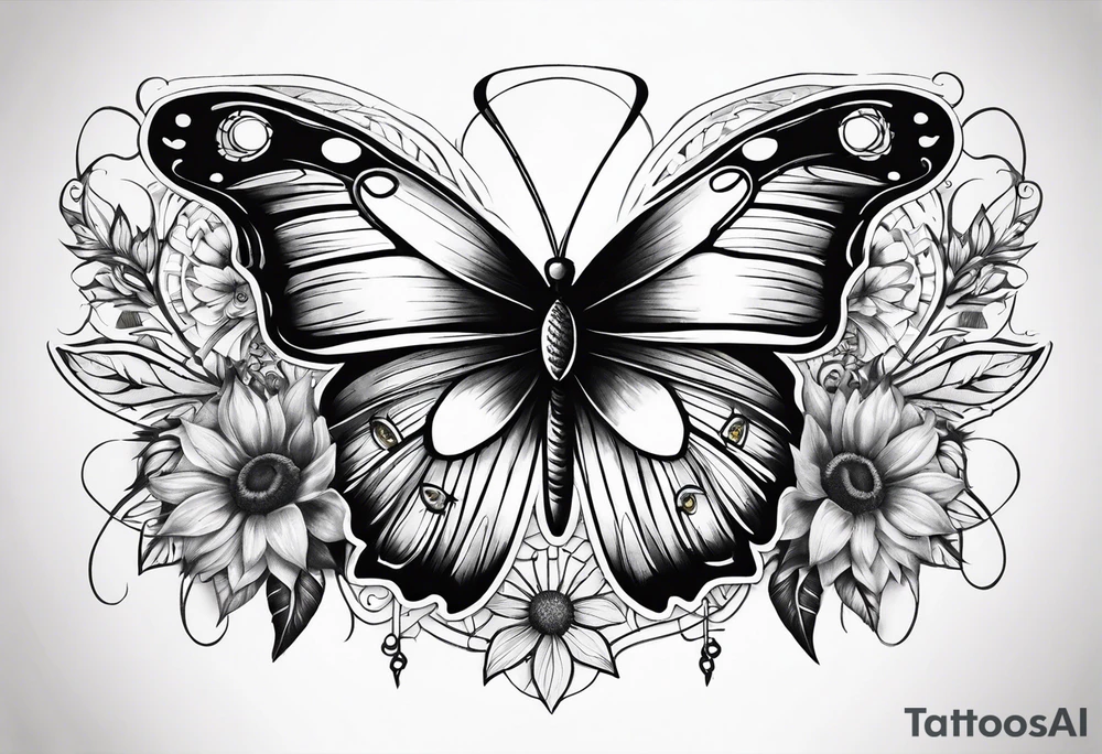 Wing cross with sunflower and butterflies tattoo idea