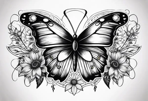 Wing cross with sunflower and butterflies tattoo idea