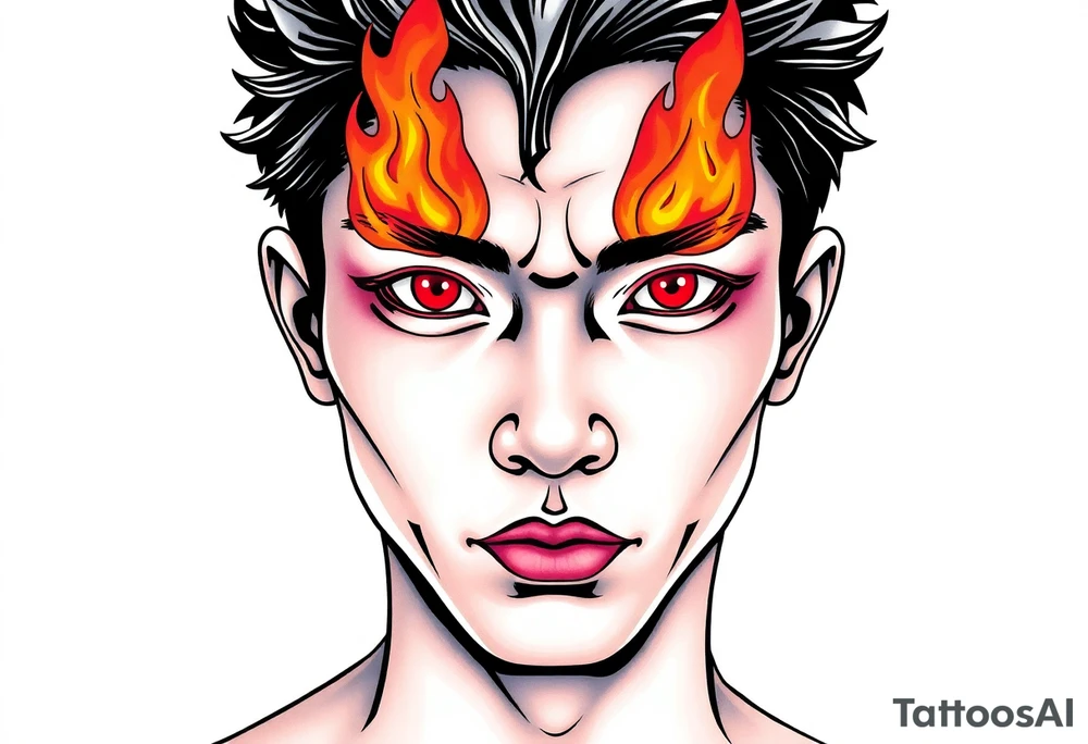 Handsome Asian young guy with burning eyes tattoo idea