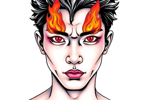 Handsome Asian young guy with burning eyes tattoo idea