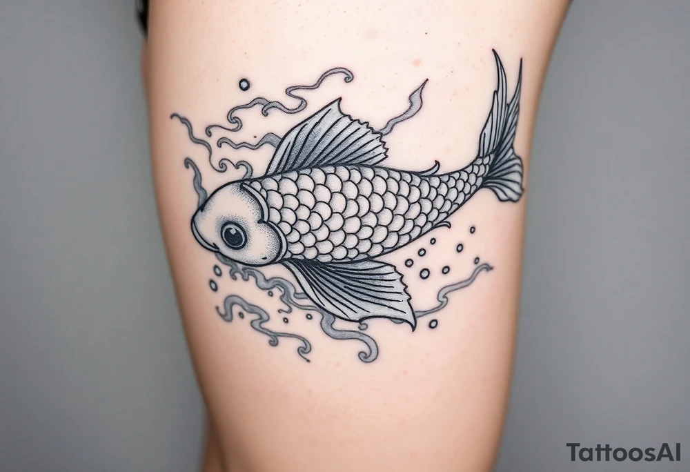 traditional koi fish swimming upstream through turbulent waves tattoo idea