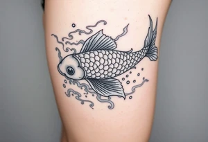 traditional koi fish swimming upstream through turbulent waves tattoo idea