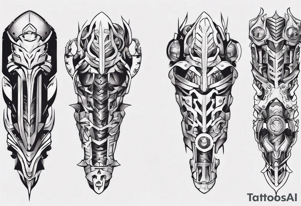 Leg armor mechanical tattoo idea