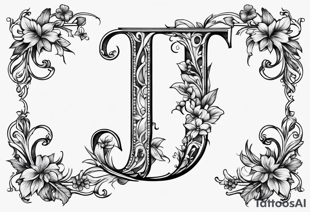 Capital letter j with vines and small flowers around it tattoo idea