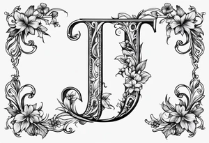 Capital letter j with vines and small flowers around it tattoo idea