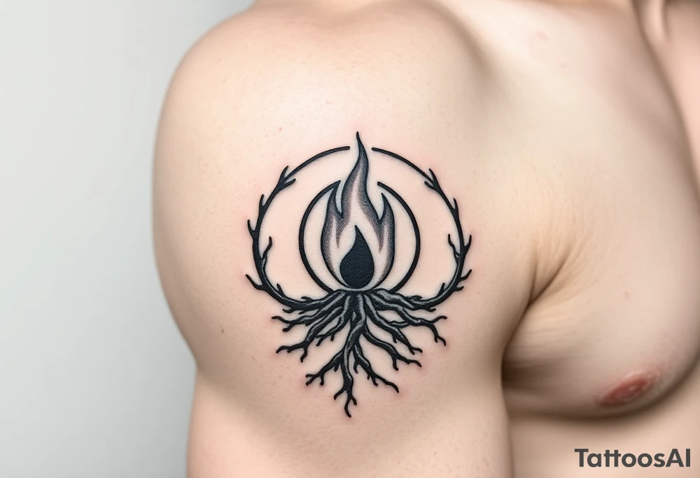 a round flame imprisoned in a roots circle tattoo idea