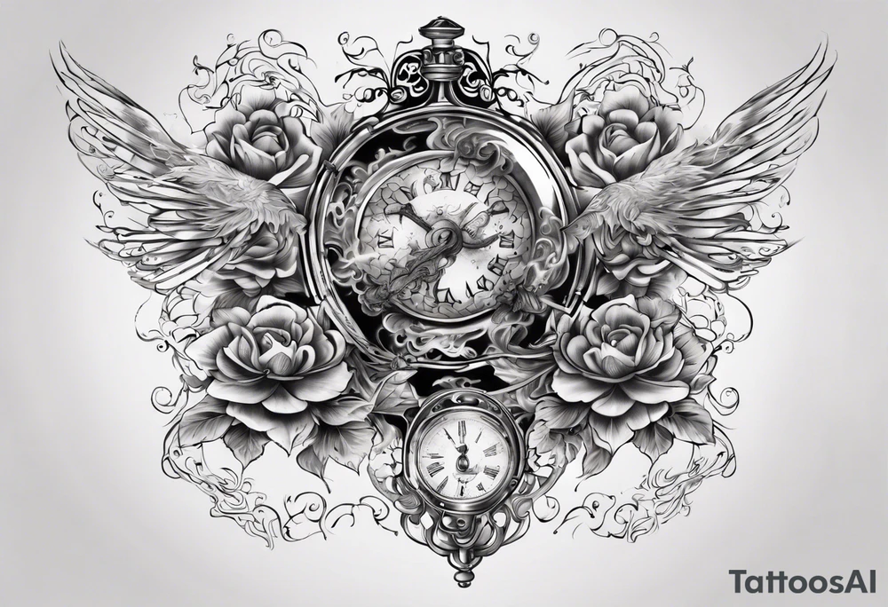 lots of filagree on the chest going onto the shoulder.  include an hour glass tattoo idea