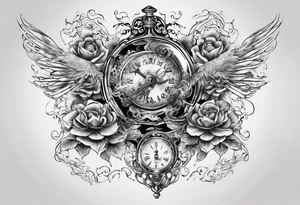 lots of filagree on the chest going onto the shoulder.  include an hour glass tattoo idea