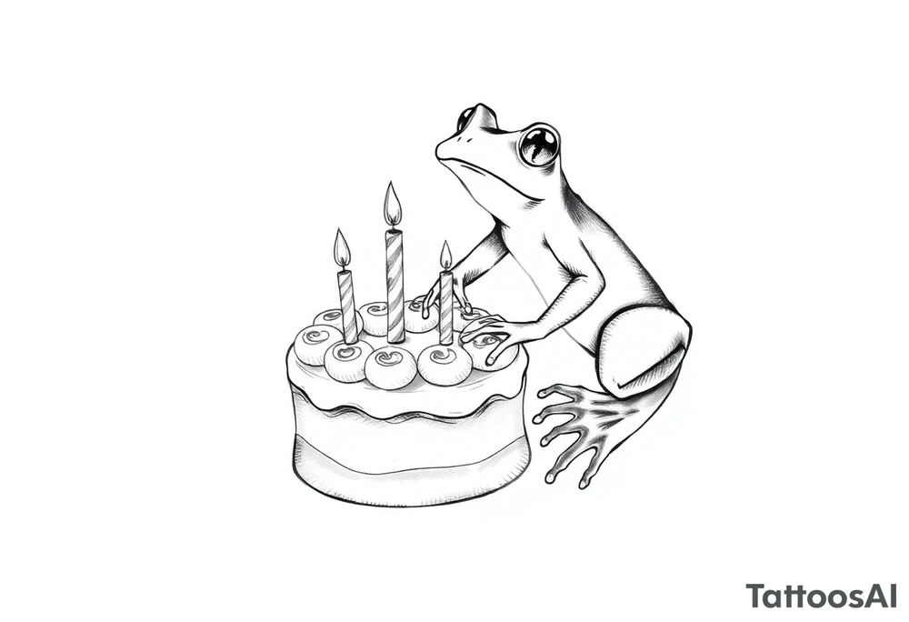 A frog and a birthday cake tattoo idea