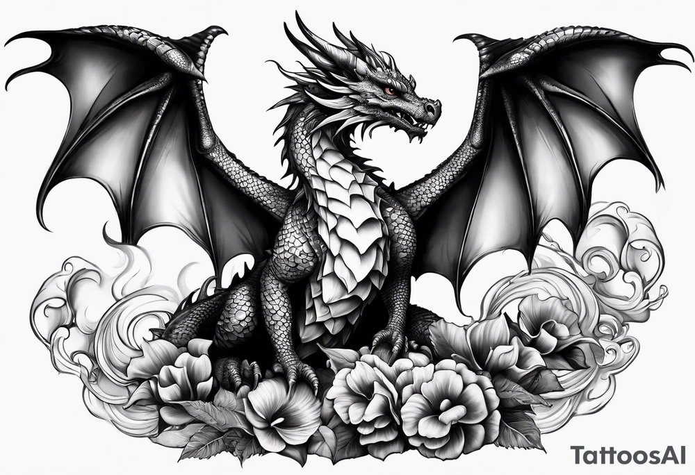 Dragon mushrooms on wings tattoo idea