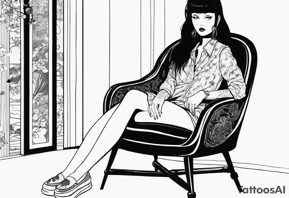 Portrait of tomie sitting on a chair. Tomie is a character of the autor junji ito tattoo idea