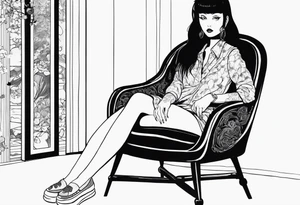 Portrait of tomie sitting on a chair. Tomie is a character of the autor junji ito tattoo idea