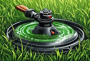 Automatic lawn sprinkler with green grass tattoo idea