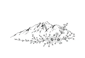 An elongated mountain range with vines and flowers mixed in tattoo idea