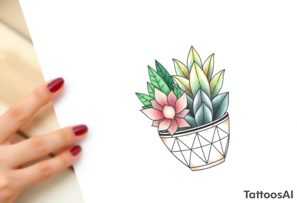 cute cacti and succulent in a pot tattoo idea